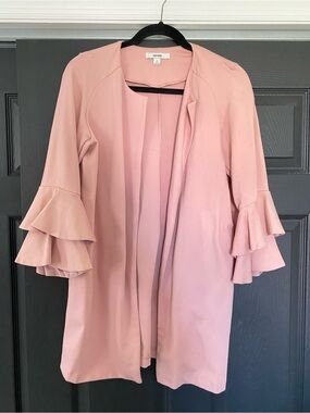 Kensie Dusty Rose Ruffle Sleeve Open Front Duster